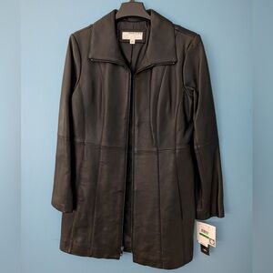 NWT! Anne Klein Genuine Leather Jacket Women’s L Zip Front Black